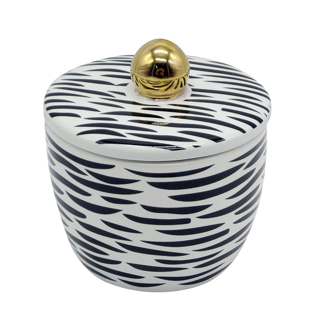 DECORATIVE CERAMIC POLKA DOT CANISTER WHITE BLACK