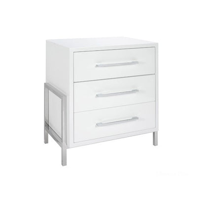 THREE DRAWER WHITE LACQUER SIDE TABLE 60.5CMX60.5CMX73.5CM