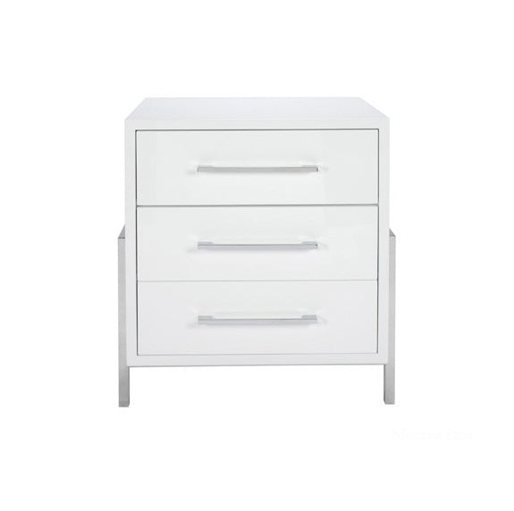 THREE DRAWER WHITE LACQUER SIDE TABLE 60.5CMX60.5CMX73.5CM