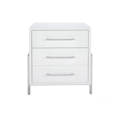 THREE DRAWER WHITE LACQUER SIDE TABLE 60.5CMX60.5CMX73.5CM