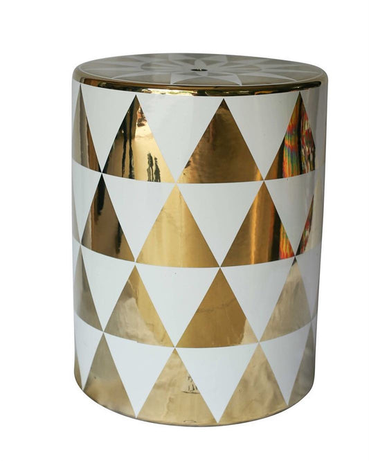 CERAMIC GARDEN STOOL WHITE GOLD
