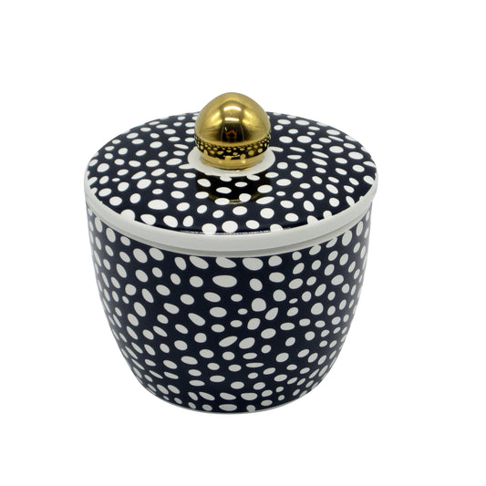 DECORATIVE CERAMIC CANISTER BLACK WHITE