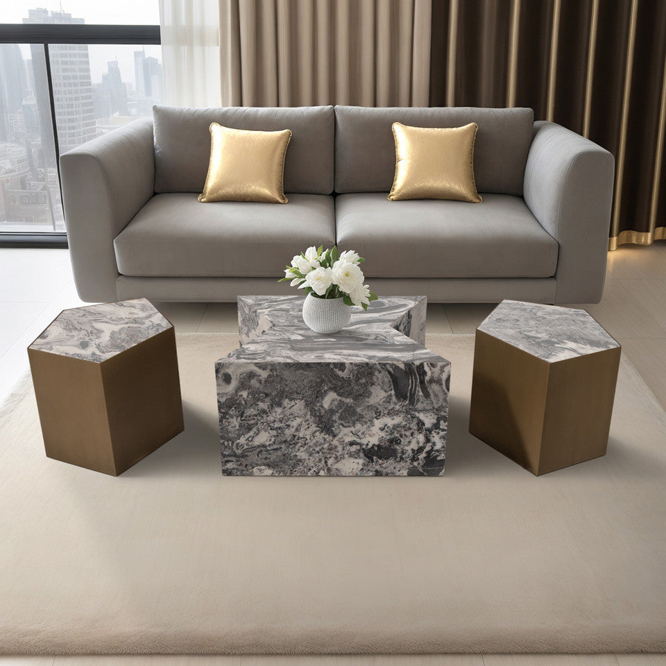 REVERSE MARBLE COFFEE TABLE BROWN 50 x 24 x 15