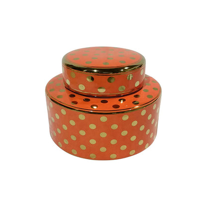DECORATIVE CERAMIC COVERED JAR ORANGE GOLD