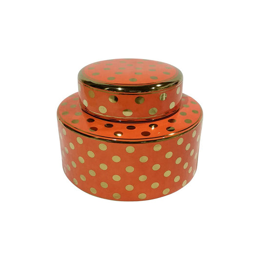 DECORATIVE CERAMIC COVERED JAR ORANGE GOLD