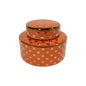 DECORATIVE CERAMIC COVERED JAR ORANGE GOLD