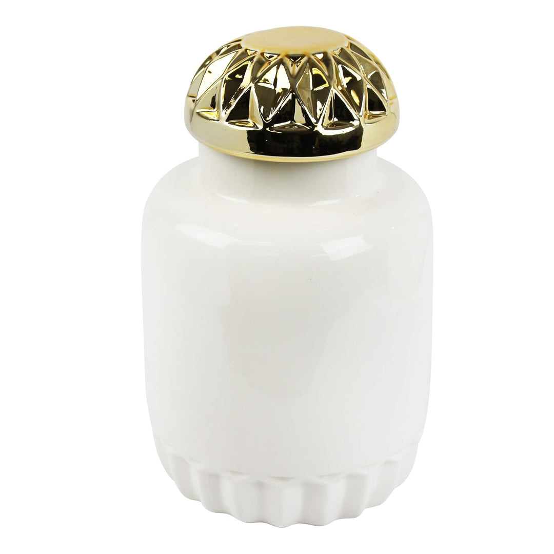 DECORATIVE CERAMIC COVERED JAR WHITE