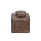 DECORATIVE CERAMIC COVERED JAR BROWN