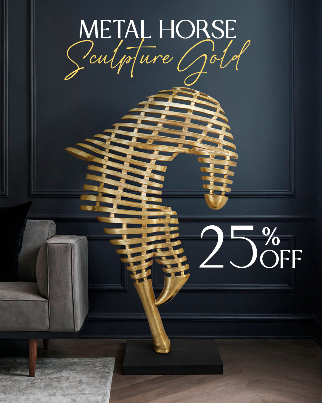 METAL HORSE SCULPTURE GOLD