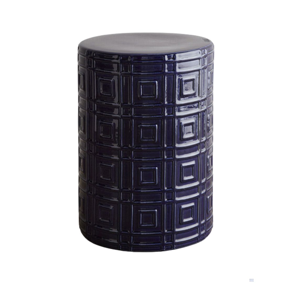 CERAMIC GARDEN STOOL NAVY