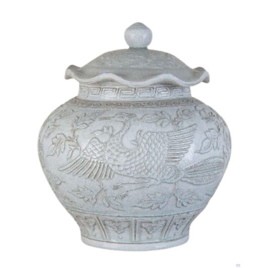 BLANC DE CHINE LOTUS SHAPE ENGRAVING JAR