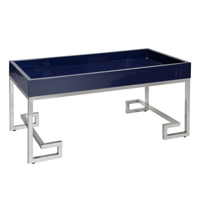 NAVY LACQUER TRAY W STAINLESS 112CMX55.5CM X57CM